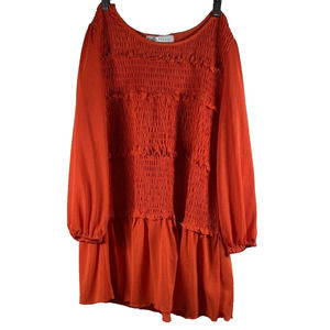 Fever Orange Smocked Ruffled 3/4 Sleeve Top Womens Size Medium Pumpkin Spice
